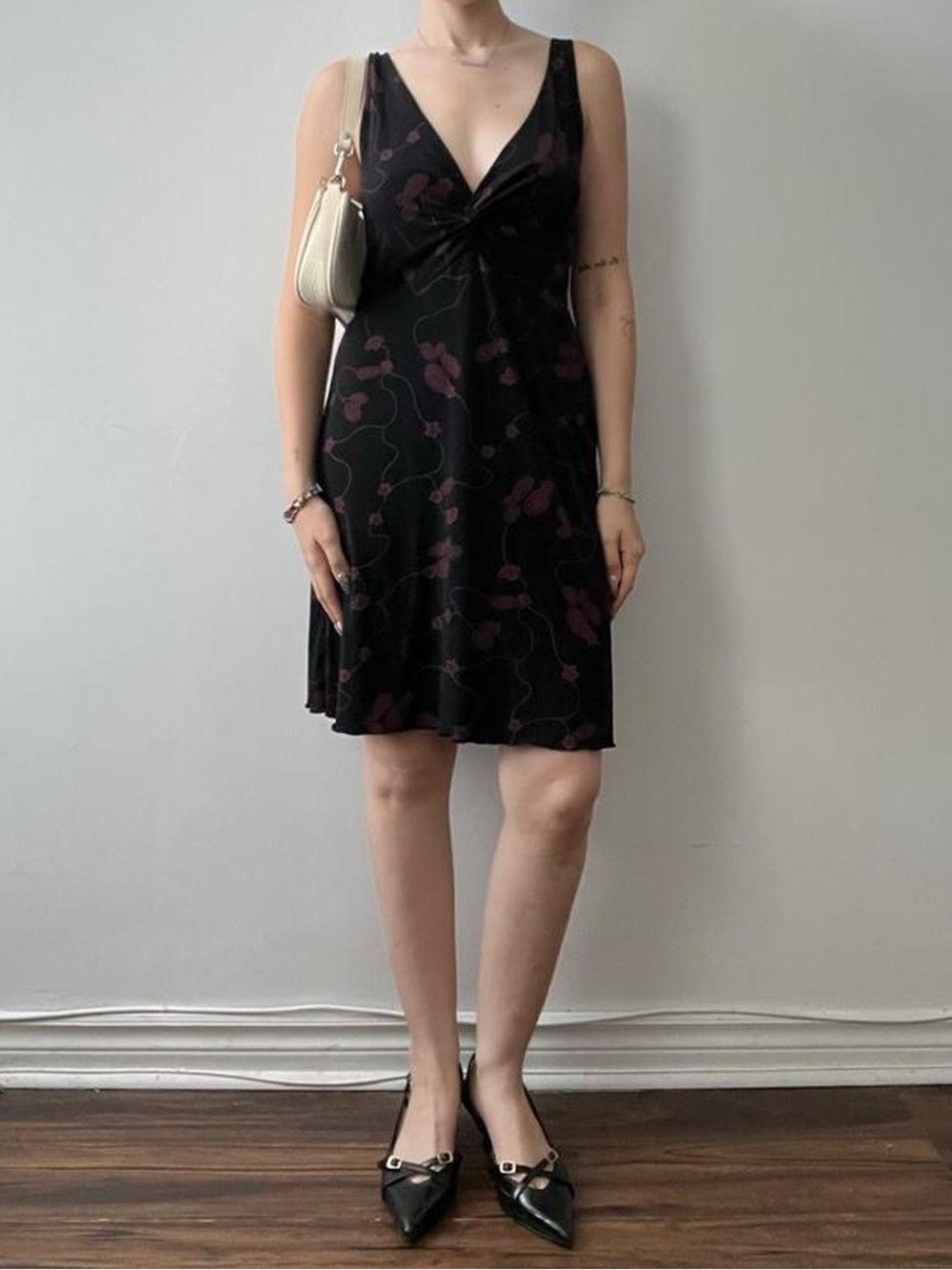 Black Knee Length Patterned Midi Dress